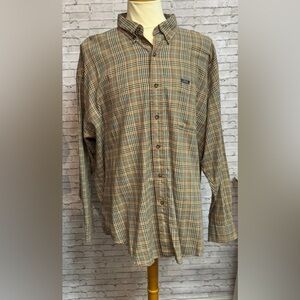 CHAPS Ralph Lauren Men's XXL Cotton Button Down Plaid Pocket Shirt Tan Blue Red